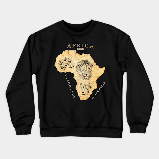 Vintage Africa Map with Big Cats Crewneck Sweatshirt by scotch